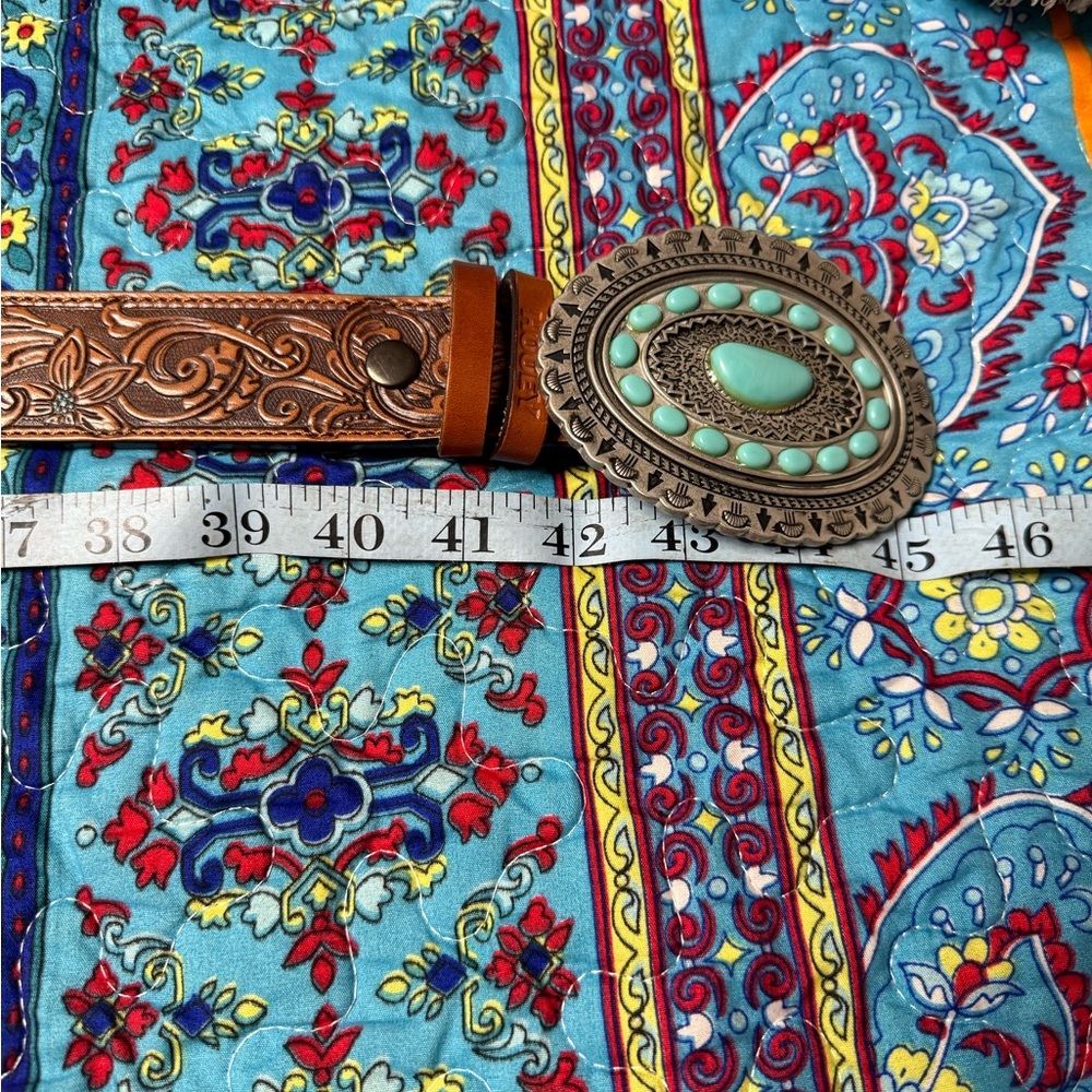 Hooey Silver and Aqua Belt Buckle - Picture 4 of 6